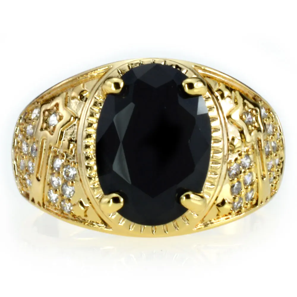 Мужские кольца с фианитом позолоченные черным камнем R283c 2016|ring black stone|black stonemens rings