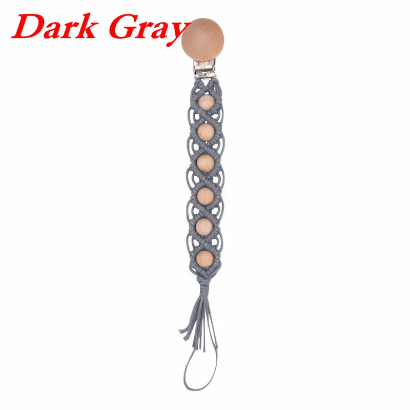 Dark Gray Детские пустышки цепи пустышки клип Детские винтажные крючком хлопок пустышки держатель младенческой малышей деревянные бусины Прорезыватель игрушка - Цвет: Dark Gray