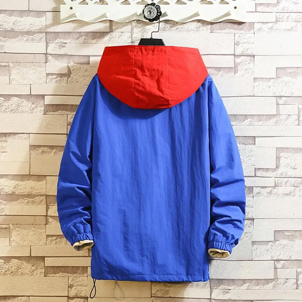 Men's Jacket Casual Color Collision Patchwork Pullover Hoodie Pocket Sport Outwear Coat Outdoor Running Coat Streetwear