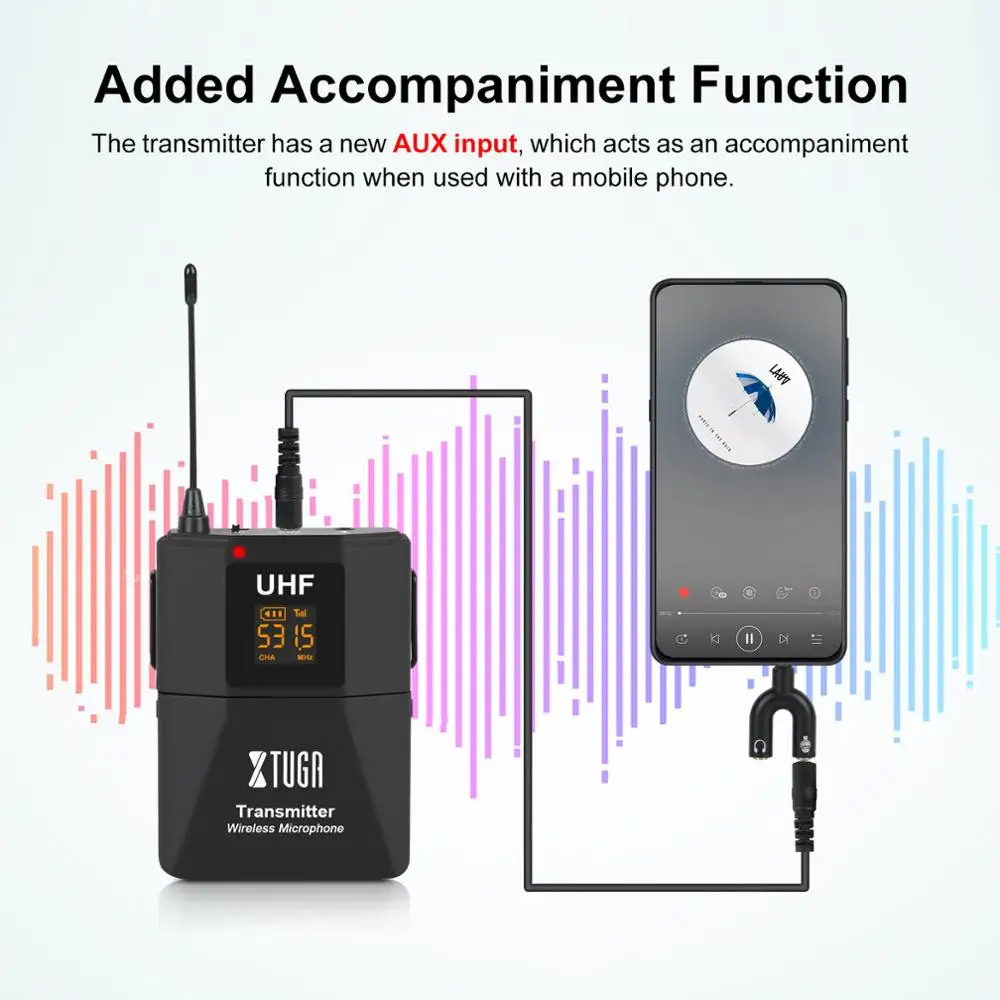 US $43.98 XTUGA Dual Channels Camera Mic UHF Wireless Lavalier Microphone With Audio Monitor Function For Phone DSLR Camera DV Camcorder