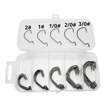GRAB FAST ❤️ 50pcs/lot Wide gap Texas fishing hooks offset fishhook for soft biat lure fishing Texas rig or Carolina rig fishing hook set - discount item 20% OFF Sports & Entertainment