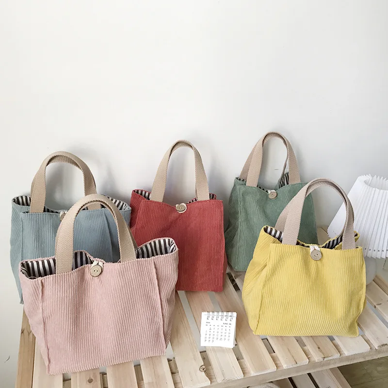 Lunch Bag Corduroy Canvas Lunch Box Picnic Tote Cotton Cloth Small Handbag Pouch Dinner Container Food Storage Bags For Ladies lunch bag