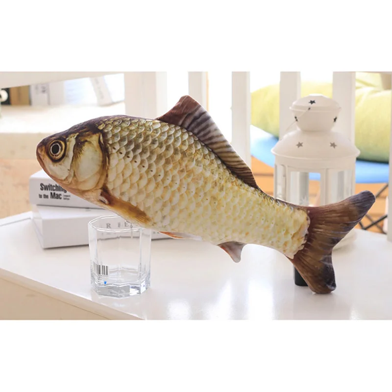 Искусственный мятный котенок игрушка плюшевая 3D рыбка-образный Кот игрушка котенок Жевательная Интерактивная забавная игрушка для щенка игрушка для домашних животных - Цвет: Серый