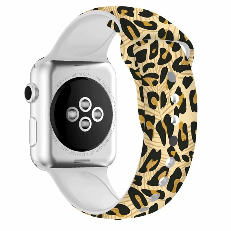 Apple watch Band цветочный Леопардовый силиконовый Печатный сменный ремешок браслет для iwatch 1 2 3 4 четыре стиля - Цвет ремешка: Leaf Leopard