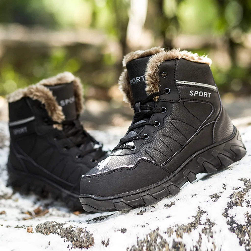 Men's Winter Plus Velvet Warm Leather Cotton Casual Sneakers Outdoor Hiking Shoe