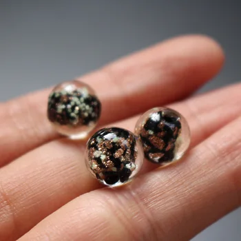 

10PCS 10mm Luminous Lampwork glass beads &Shinning powder Black Color Loose beads for jewelry making