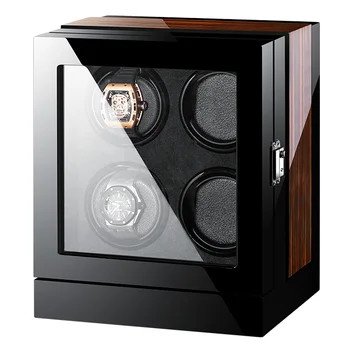 

High Quality Wood Paint Black Leather 4 Watch Winder Box 5 Modes Window Automatic Watches Winders