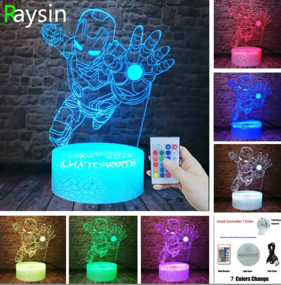 Controller 7 Color Новинка, фигурка супергероя из фильма, маска Железного человека, 7 двойных смешанных цветов, светодиодный 3D ночник для детей, прикроватные игрушки, подарки - Испускаемый цвет: Controller 7 Color