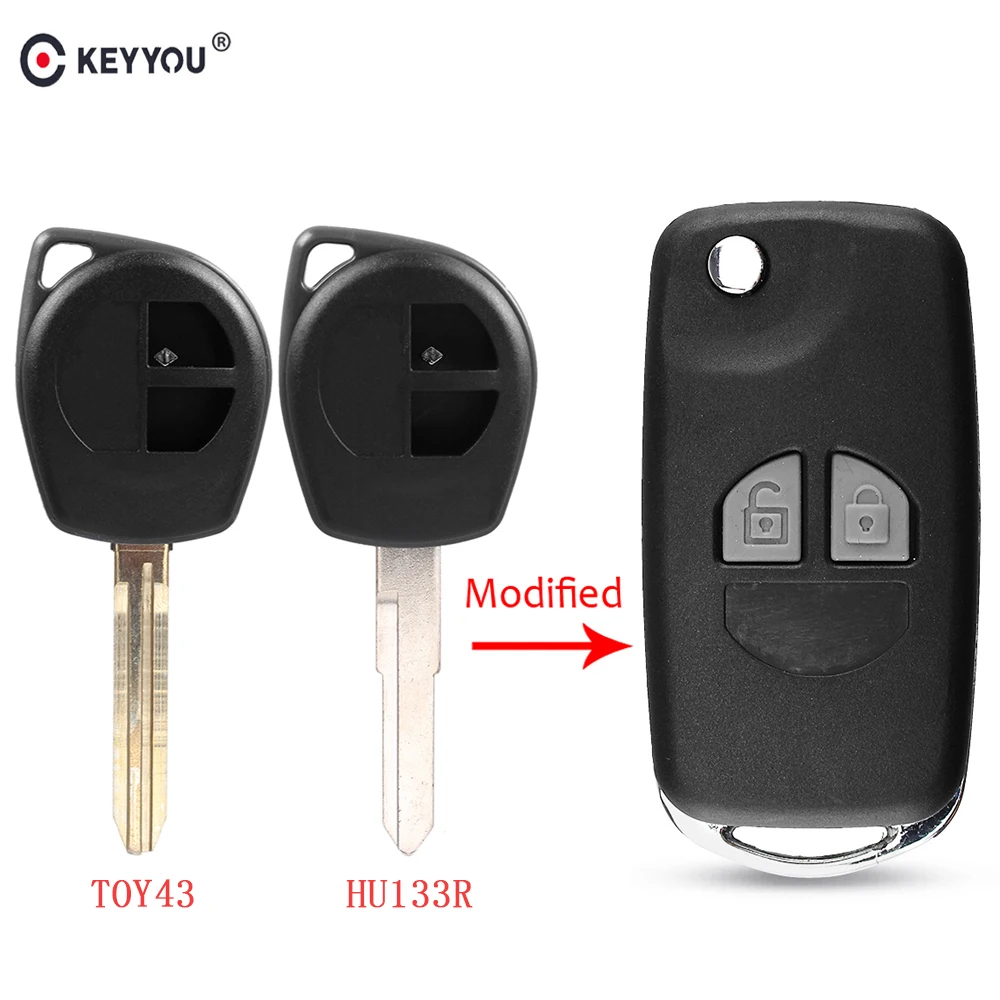 KEYYOU 10 шт. модифицированный складной флип-ключ чехол для дистанционного ключа от машины оболочка TOY43/HU87 лезвие для Suzuki SX4 Swift 2 кнопки с кнопкой Pad