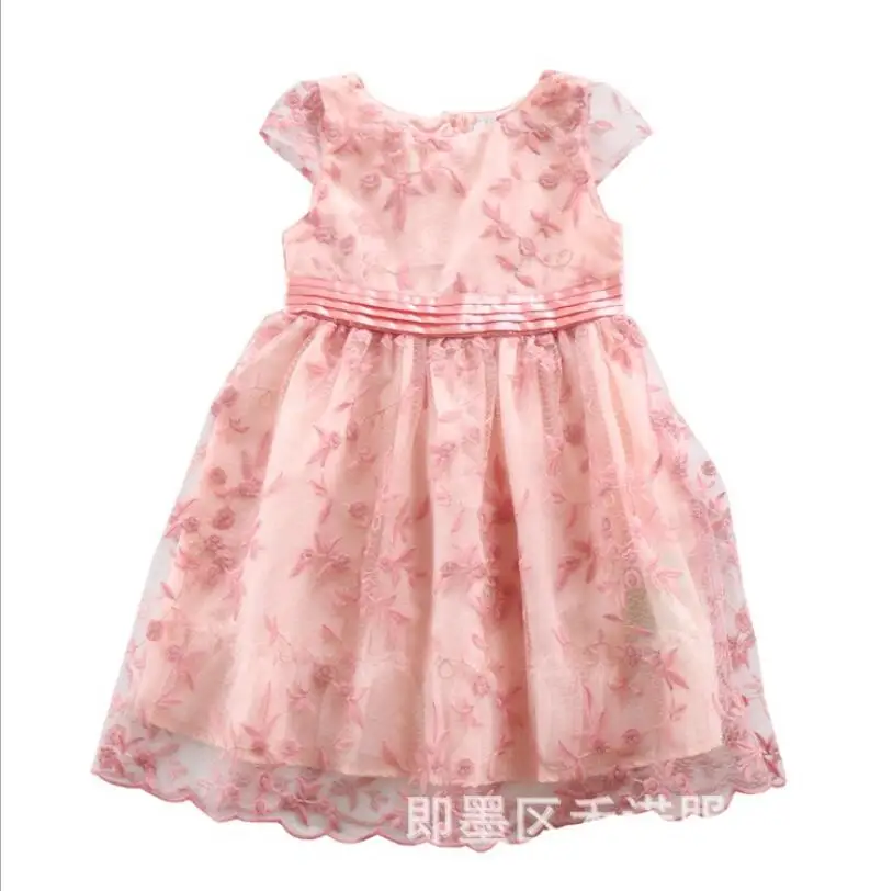 Элегантное розовое платье из тюля с цветочной вышивкой для маленьких девочек; коллекция года; летние сетчатые платья принцессы для девочек; детское платье для девочек;