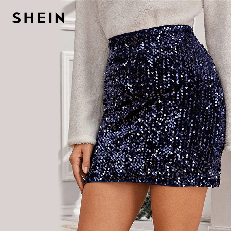 SHEIN темно-синяя облегающая мини-юбка с пайетками для женщин, весна ...