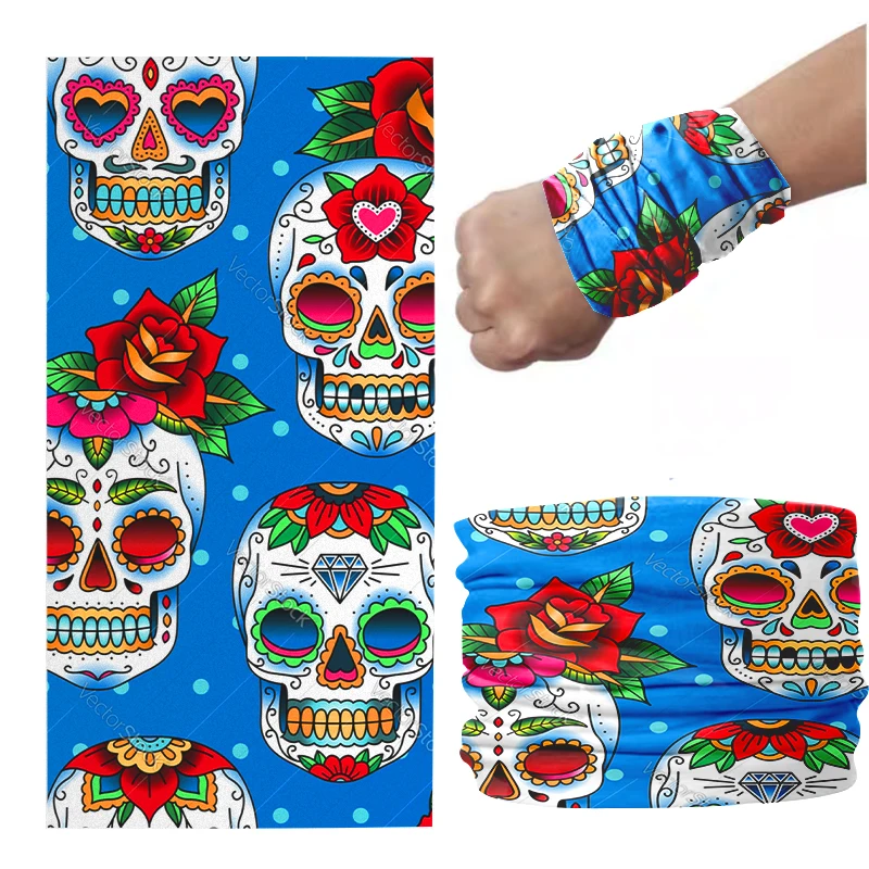 Funny Skull Headscarf Fashion Layered Pattern Bandana Sports Cycling Wrist Strap Face Mask Soft Breathable Kerchief For Women |
