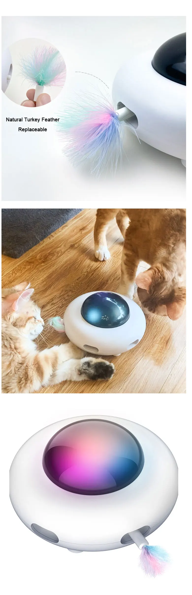 Inteligente, tocadiscos UFO oscilación automática juguetes cachorro gato dirección eléctrica juguete de persecución para mascotas de carga USB interactivo juguetes con plumas