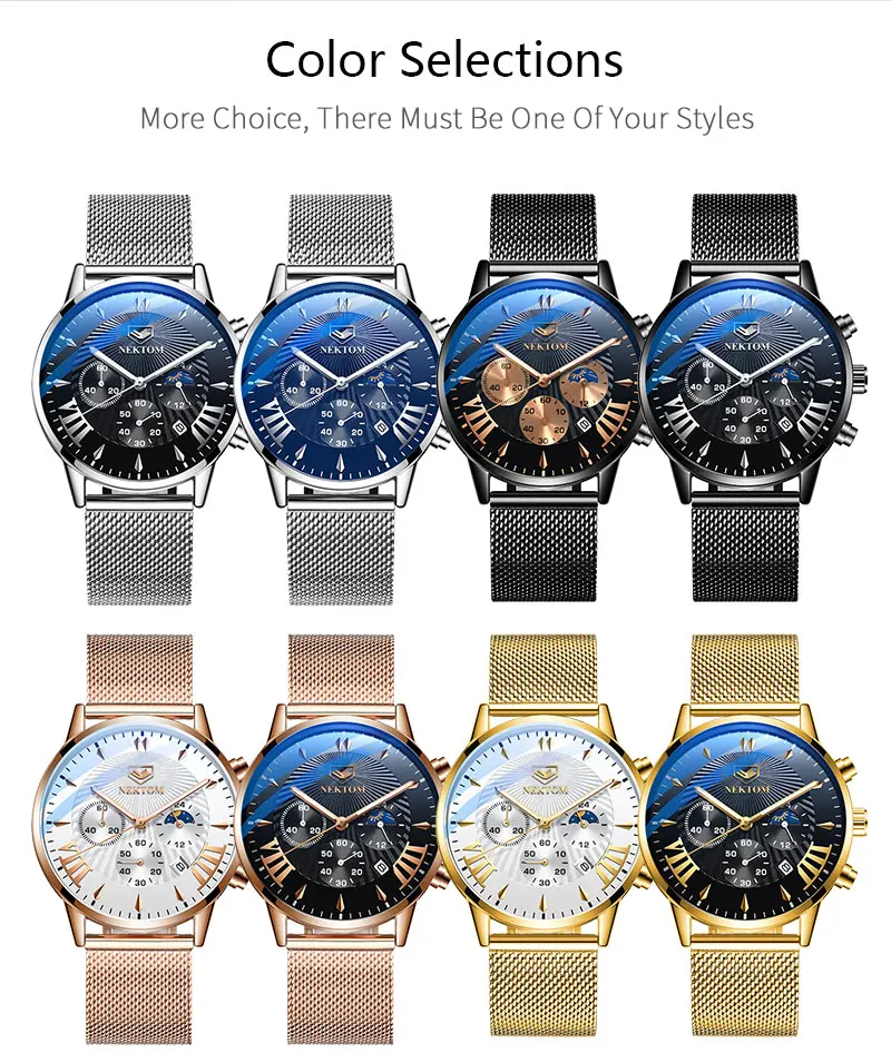 2020 New Multifunctional Waterproof Quartz Moon Phase Luminous Casual Slim Fashion Business Men's Business Watch