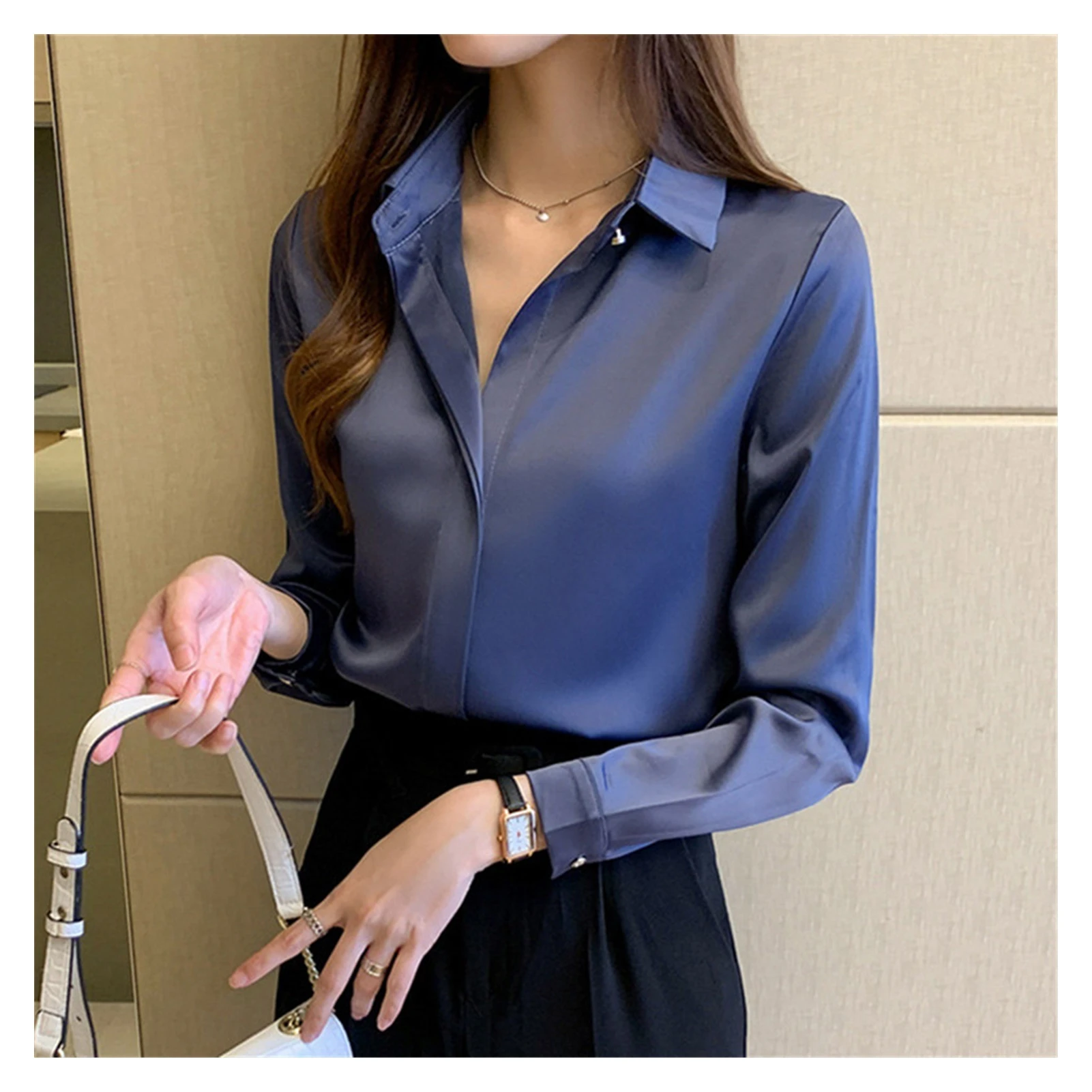 Camisas de seda para mujer, camisa blanca manga larga para mujer, blusa de de seda satinada, Tops básicos de talla grande para mujer 2021| Camisa| - AliExpress