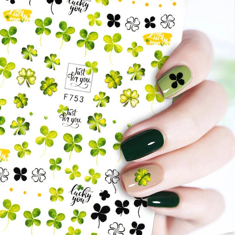 3D Nail Sticker spring and fall Theme Simple Green Marble pattern Flower Leaves Transfer Slider Paper For Nails DIY Decoration | Красота и