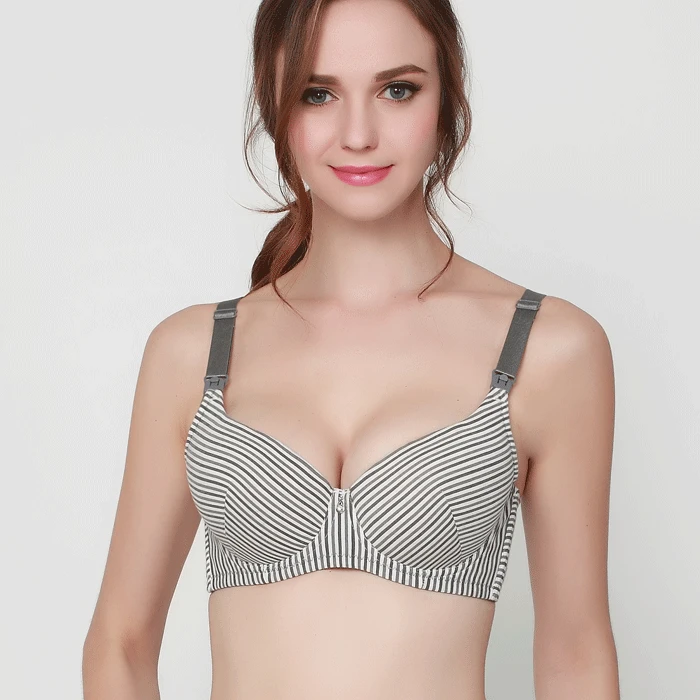 Бюстгальтеры для кормящих беременные Для женщин нижнее белье застежка спереди бюстгальтер для кормления из лакированной кожи Большие размеры, пуш-ап, Беременность тонкий стильный кружевной натуральный - Цвет: Striped 80C