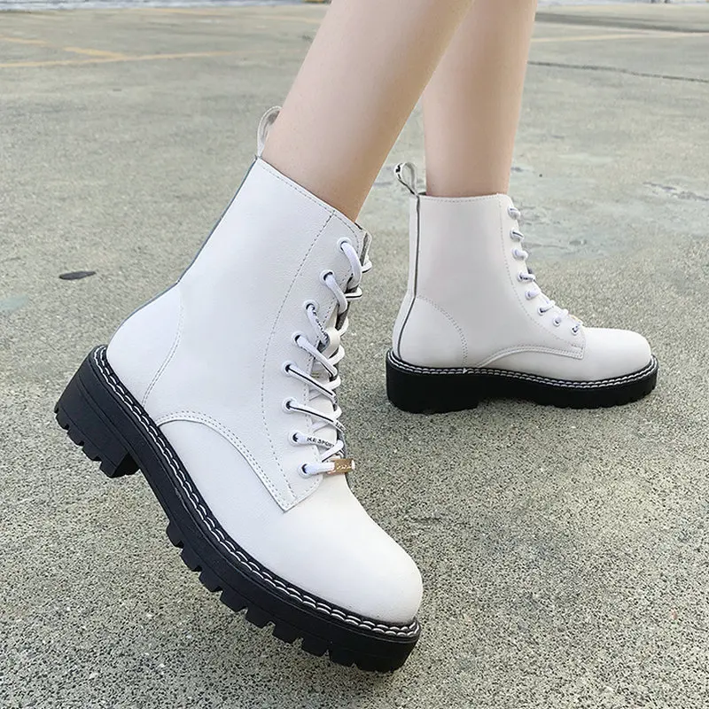 Gran oferta De talla grande 35-42 2020 nuevo tobillo Botas de lluvia de las mujeres de invierno conciso zapatos de locomotora mujer tacones medios chicas jóvenes británico Martin Boot exonOgD5M