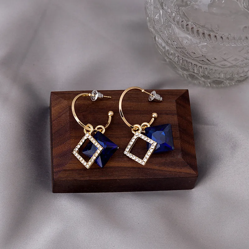 Женские серьги подвески с кристаллами в вечерние квадрата|Серьги-подвески| |