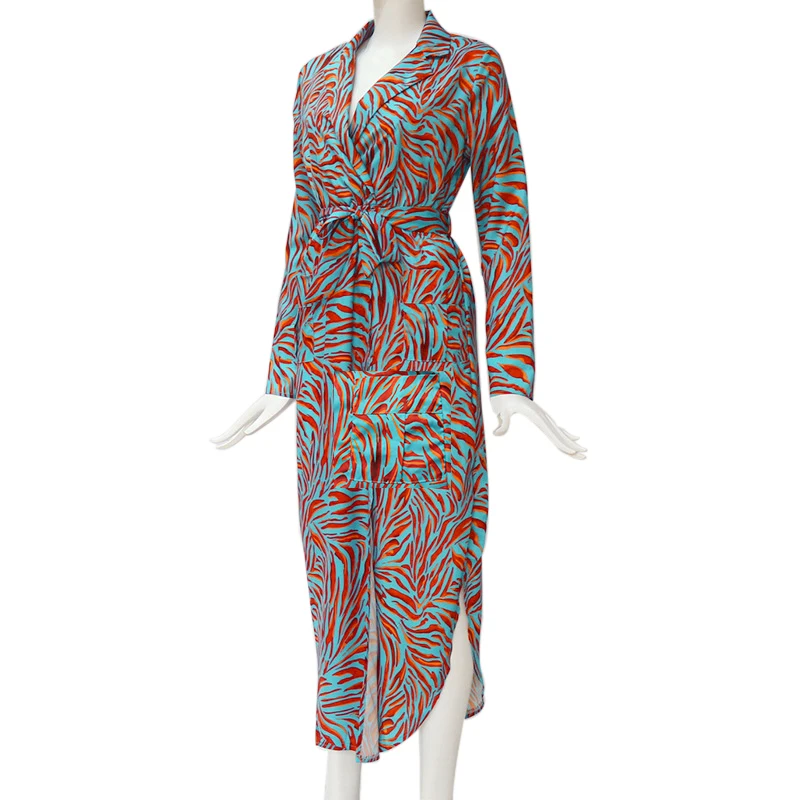 Sexy Long Dresses Women Long Sleeve Cover Ups Printed Beach Chiffon Dress Casual Ruffles Elegant Summer Party Dress