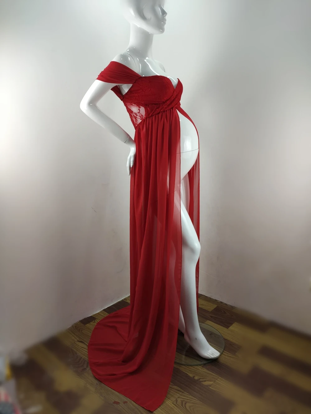 Shoulderless Maternity Dress For Photography Sexy Front Split Pregnancy Dresses For Women Maxi Maternity Gown Photo Shoots Props (15)