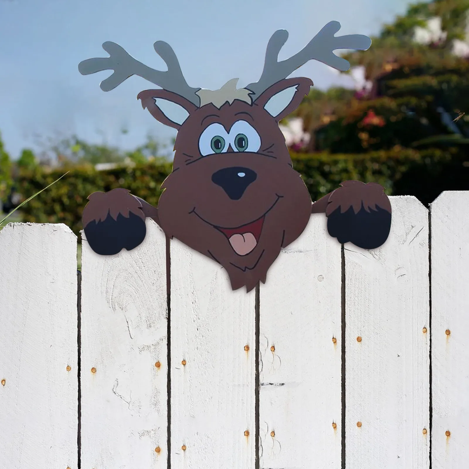 Christmas Garden Ornaments Fence Decorations Charming Home Decor Peeks At Santa's Elk Suitable For Parking | Дом и сад