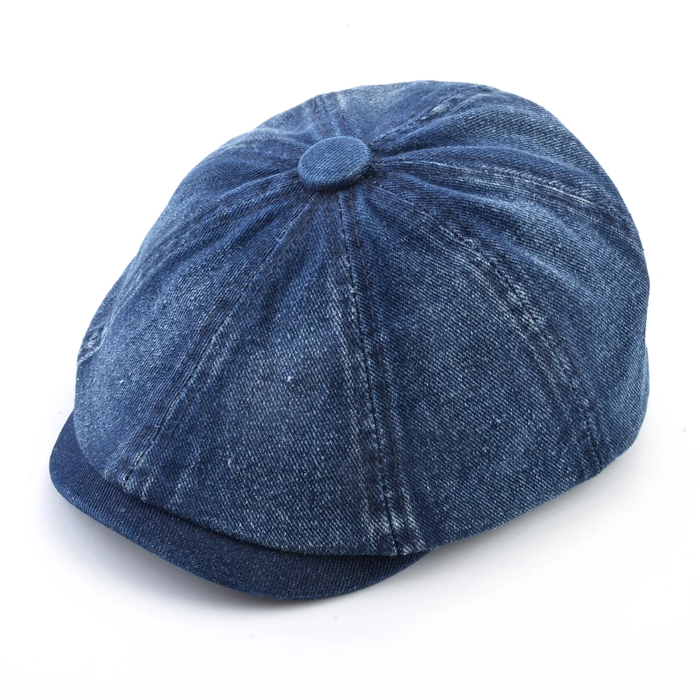 Washed denim fabric Berets Men's Autumn Fashion Newsboy Caps Retro Male Artist Flat Visor Peaked Hat Men Spring Casual Boina mens fleece beret