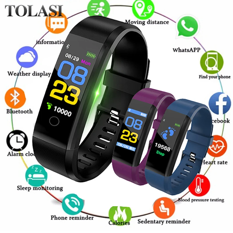 

Smart Bracelet Heart Rate Monitor Blood Pressure Monitor Colorful Screen Vibrating Alarm Clock Digital Watch