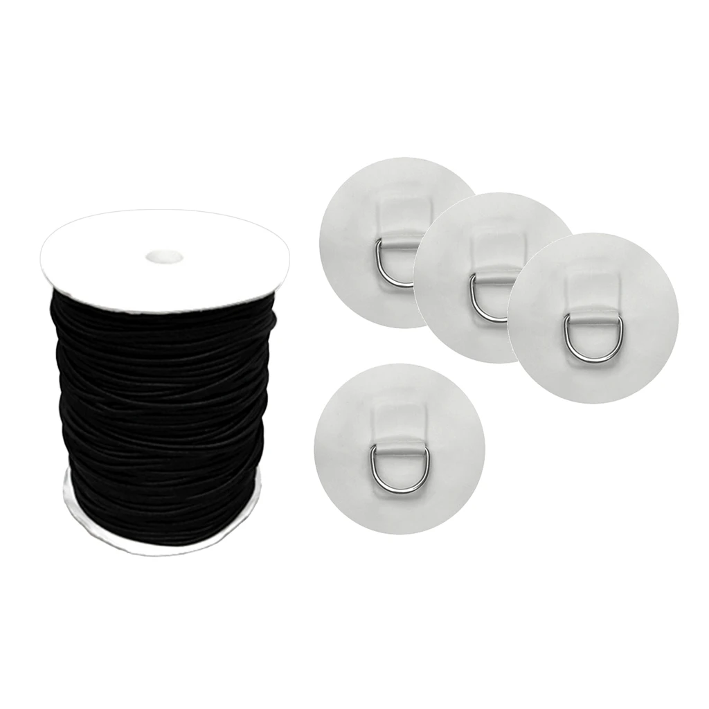 Stand Up Paddleboard SUP Bungee Deck Rigging Kit, 5mm x 5m Elastic Shock Cord 4 Pcs Stainless Steel D Ring Patch