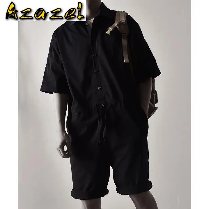 

Japanese style Retro casual wear suits tide male Korean loose drawstring short sleeve jumpsuit Fashion M five-piece jumpsuit