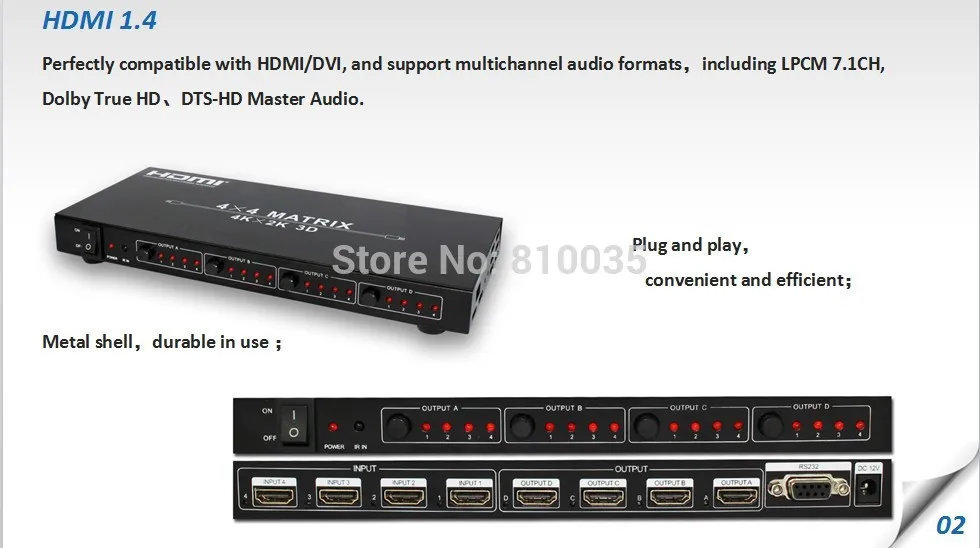 4K HDMI матричный коммутатор сплиттер 4 в 4 Выход HDMI1.4V 3D, 4 к X 2 к/30 Гц с EDID и RS232
