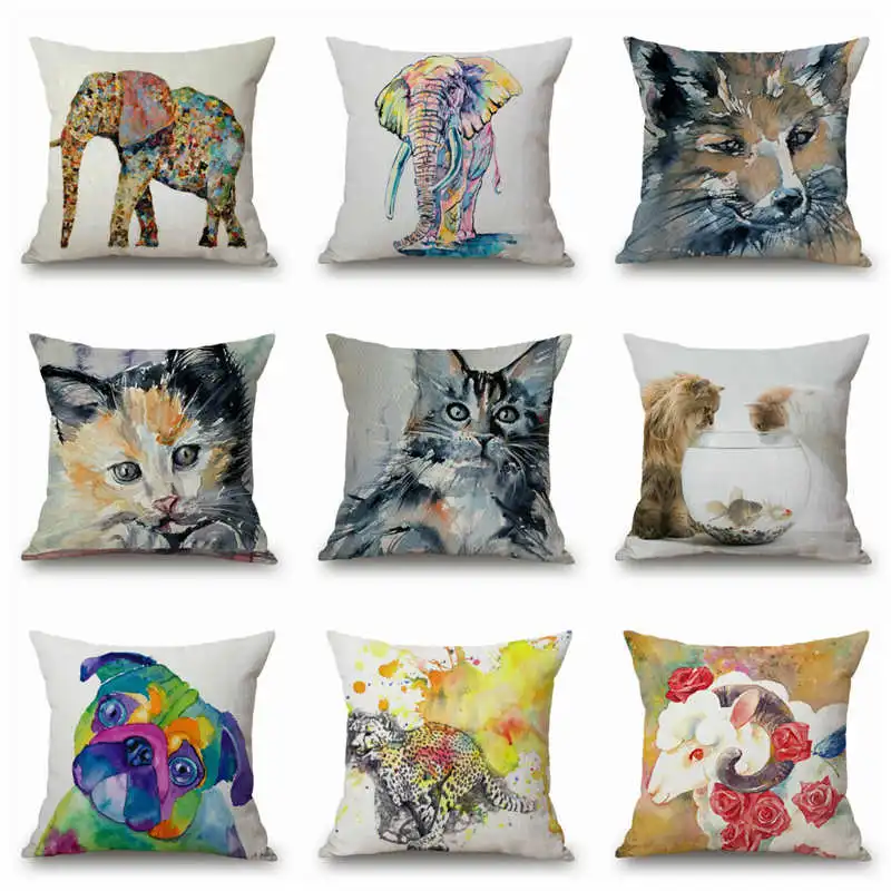 

Watercolor Ink Painting Cover Cushion Animals 45*45 CM Decorative Case Throw Pillow