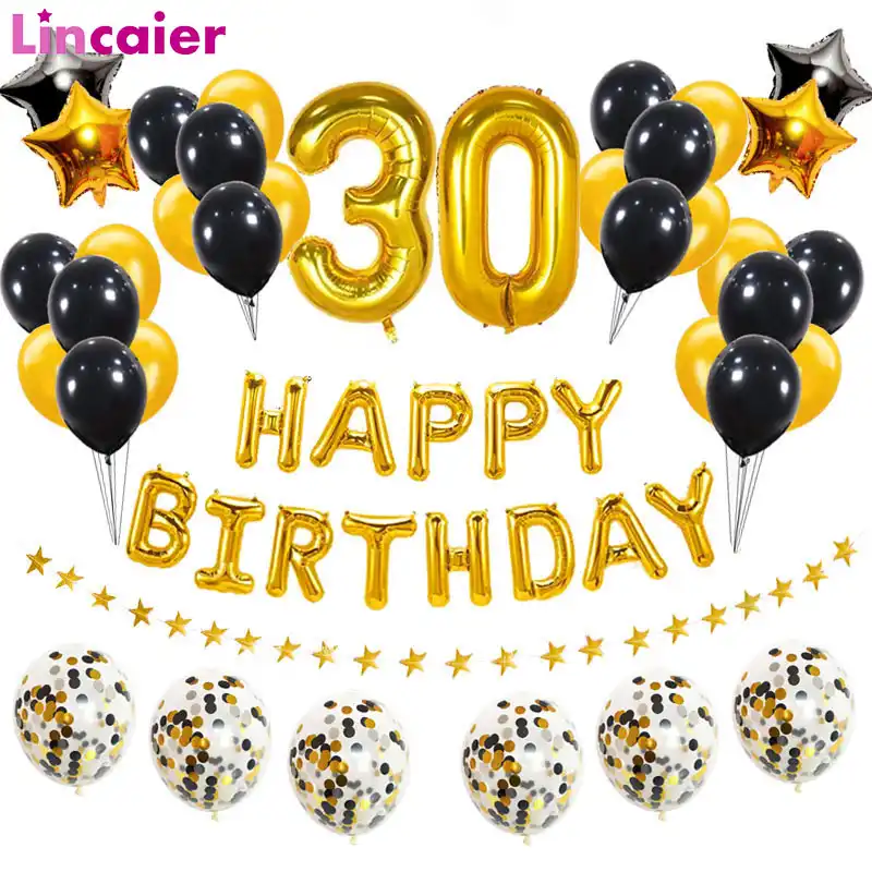 Ballons Numerotes 30 En Feuille Pour Anniversaire Decorations De Fete Pour Homme Et Femme Pour 30 Ans Fournitures De Fete Or Et Noir Aliexpress