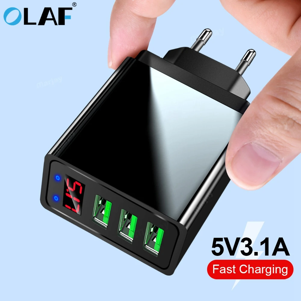 Зарядное устройство OLAF с 3 портами USB вилка стандарта ЕС и США светодиодный