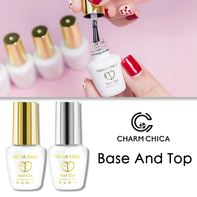 

CHARM CHICA Top And Base Coat 6ml UV Gel Nail Polish Transparent No Wipe Primer Soak Off Hybrid Varnishes Gel For Nail Art 0809