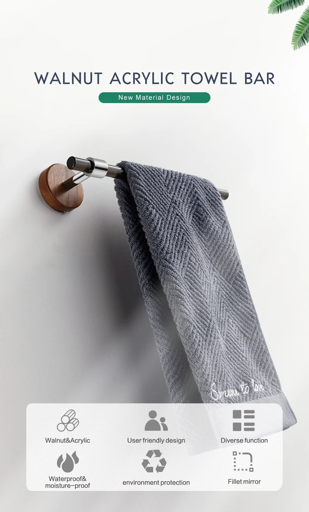 Description Picture 2 of itemBathroom Accessories Acrylic Towel Bar Holder Walnut Gold Towel Hanger Robe Hooks Bathroom Paper Holder Wall Mount WB8868