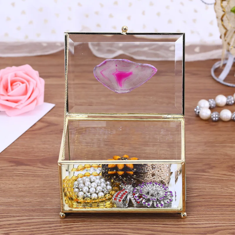 

FACEINS Retro Jewelry Boxes Storage Geometric Glass Storage Box For Jewelry Display Golden Rim Jewelry Organizer Transparent Box