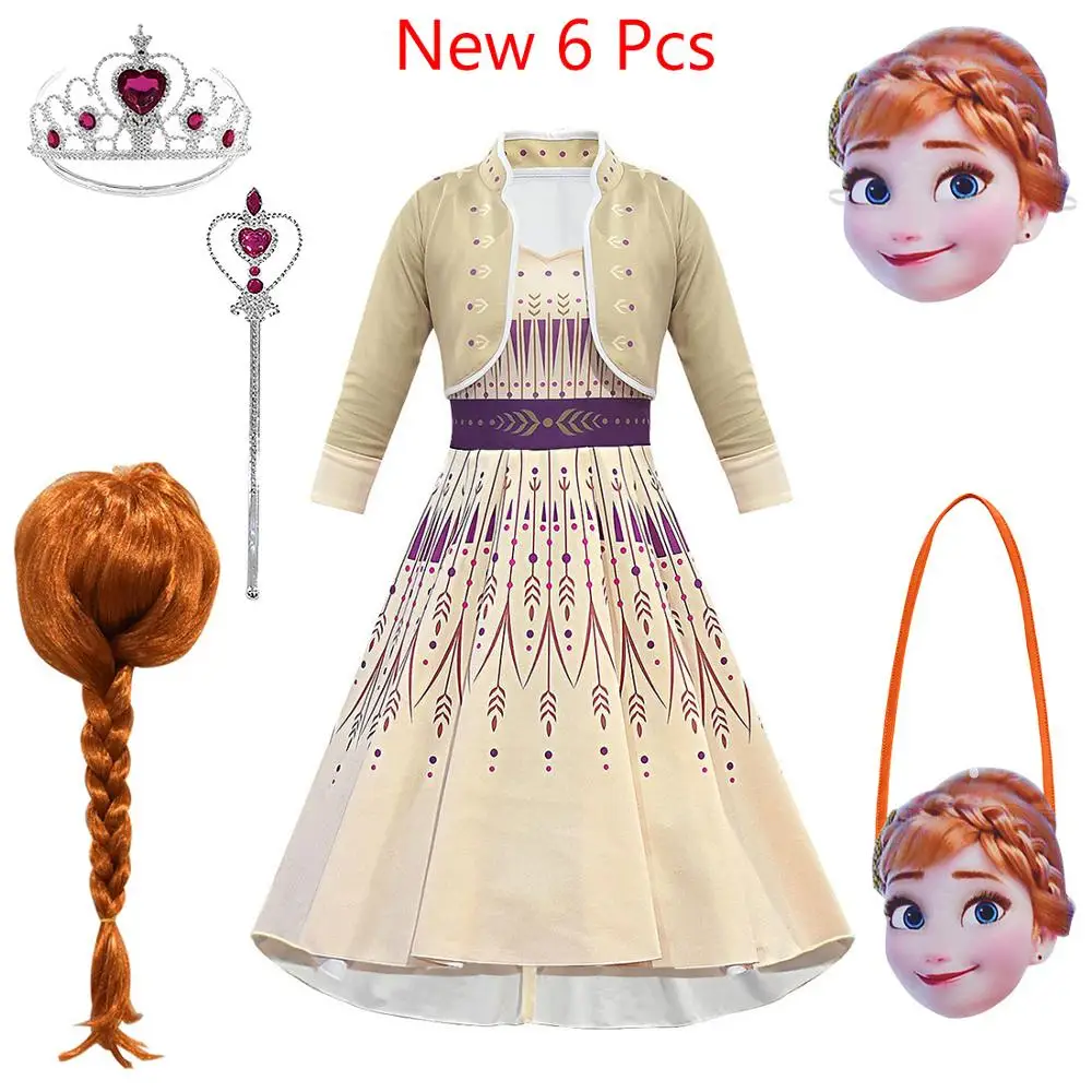 

2019 Anna Elsa 2Princess Carnival Cosplay Costume Girl Child Halloween Party Princess Dress Set Wig Mask Tote