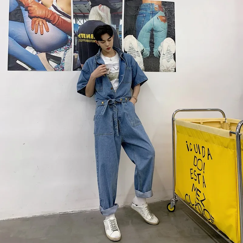 Denim Rompers Belted Celana Kargo 