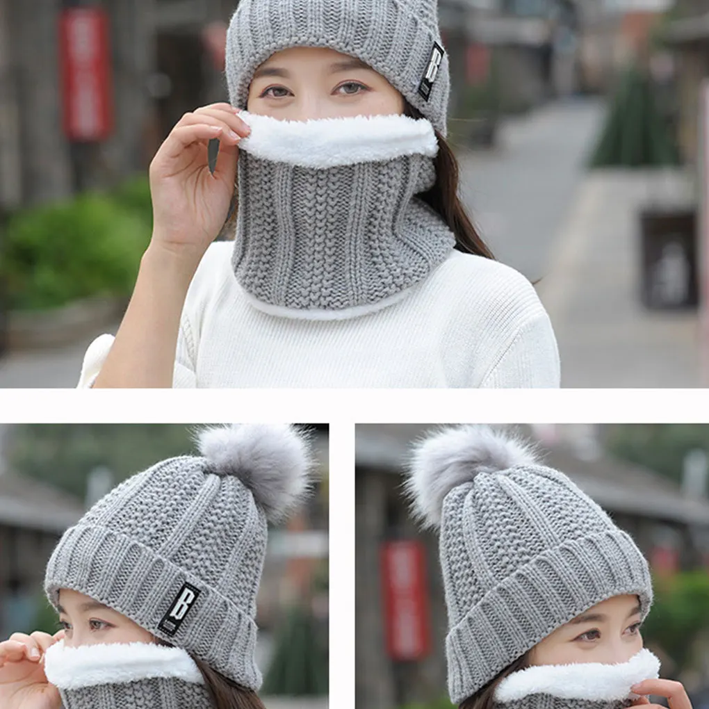 Brand Winter knitted Beanies Hats Women Thick Warm Beanie Skullies Hat Female knit Letter Bonnet Beanie Caps Outdoor Riding Sets