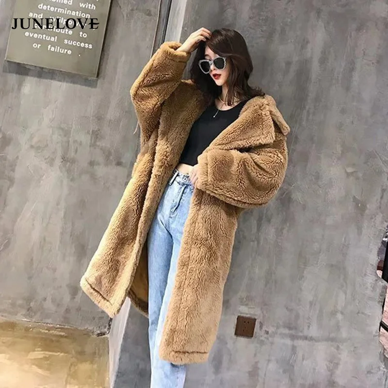 

Heydress Women Winter Faux Fur Warm Long Coat Long Sleeve Female Thick Teddy Bear Coat Casual Loose Oversize Outwears