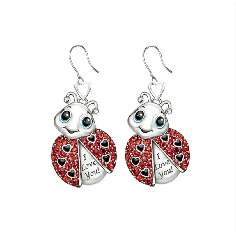 insect earring Мода милый слон сова пчела ожерелье с божьей коровкой серьги начальный Сердце ожерелье символизирует любовь удачу письмо пара ювелирных изделий - Окраска металла: insect earring