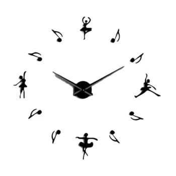 

Dancer Notes 3D Acrylic Mirror Wall Clock, Oversized Wall Clock In Living Room, Home Decoration
