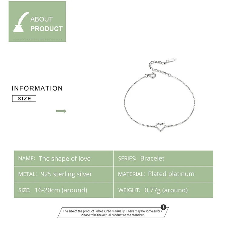 WOSTU S925 браслет в форме сердца Новое поступление Настоящее 925 пробы Серебряный Простой браслет для женщин подарок на день рождения CQB159