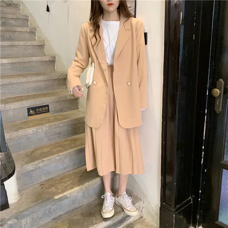 Photo Shoot Loose-Fit Three-dimensional Sense Type Loose-Fit Suit Coat+ Pleated Skirt WOMEN'S Suit