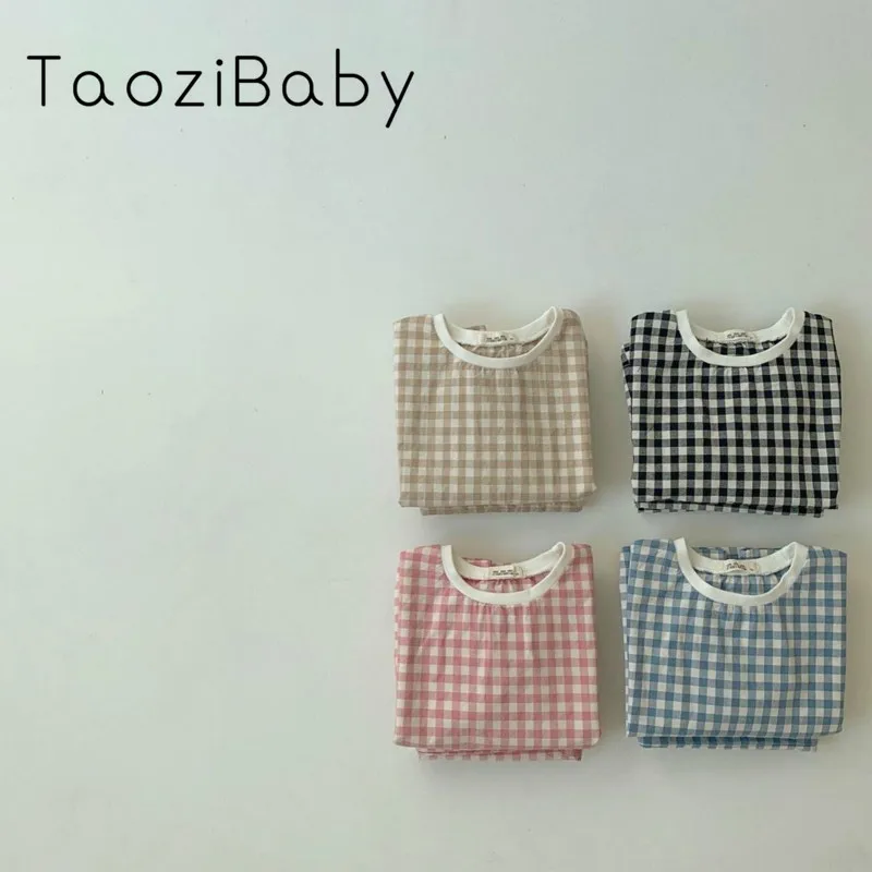 

Girls Sets Clothing 2020 Korea New Kids Clothes Girls Baby Pajamas Baby Cotton Plaid Home Clothes Children's Suit