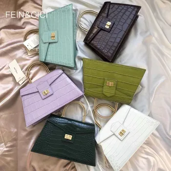 

Women box flap bag animal print alligator totes bag white green red crossbody vintage retro shoulder messenger bag summer new