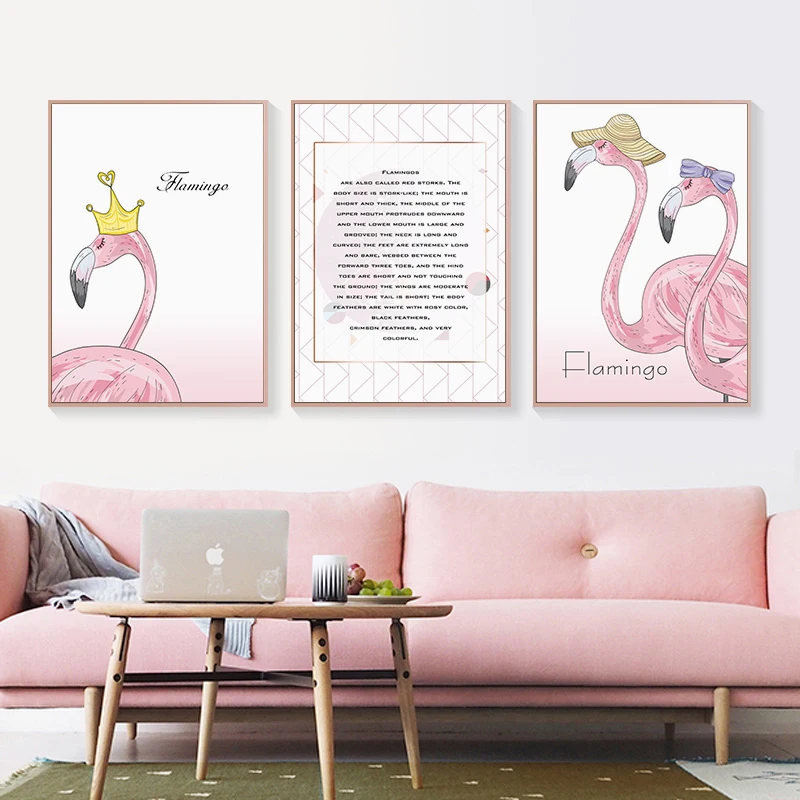 

Pink Flamingo Nordic Poster Nursery Wall Art Canvas Painting Crown Quotes Print Wall Pictures for Baby Kids Bedroom Decoration