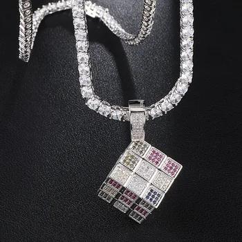 

Hip Hop Micro Paved Cubic Zirconia Bling Ice Out Magic Cube Pendants Necklace for Men Rapper Jewelry Drop Shipping