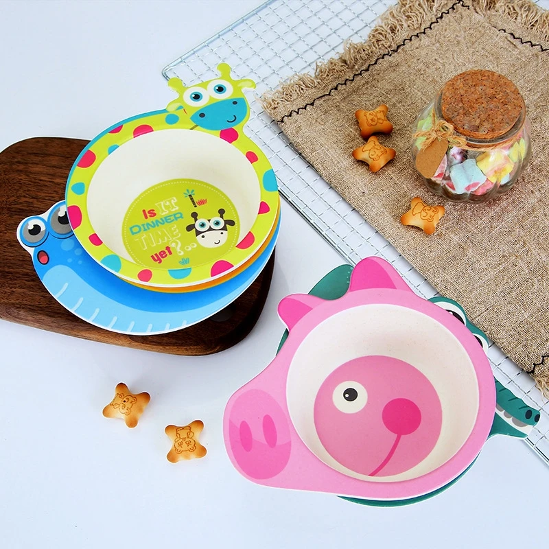 Children's bowl bamboo fiber bowl animal pattern cute cartoon baby tableware with box kids bowls